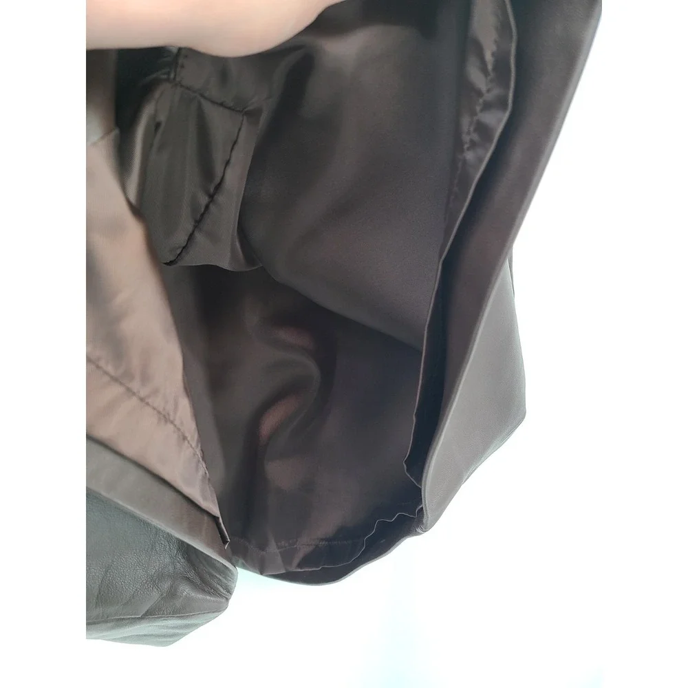 Y2K Vtg Talbots Dark Brown Genuine Leather Skirt 12 Petite Classic Pencil Women